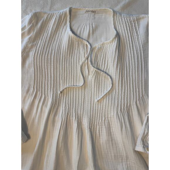 Free People CP Shades White Pleated Peasant Boho Top Pleated Cotton Blouse M - Picture 5 of 7